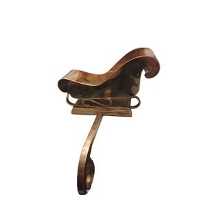 Vintage Heavy Gold Brass Santa Sleigh Stocking Holder 7" Long X 4.5" Tall.